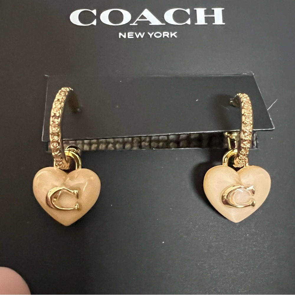 Coach Gold and Tan Heart Earrings